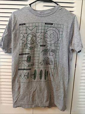 Ripple Junction Gray Rick and Morty Grid Graphic Tee with Green Print